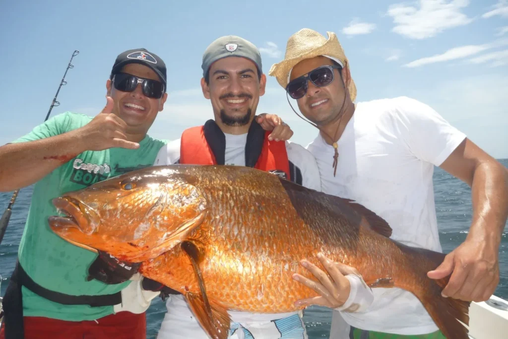 Anglers holding a large cubera snapper in Sierpe Costa Rica offshore fishing