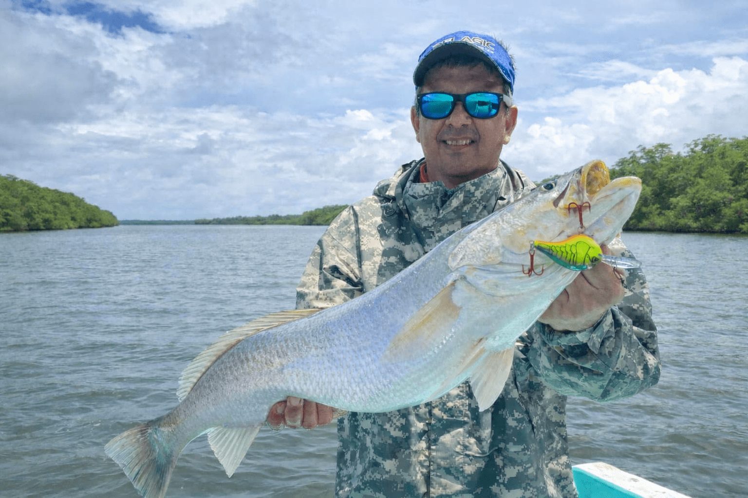 Queen corvina caught on a river or mangrove tour in Sierpe, Costa Rica